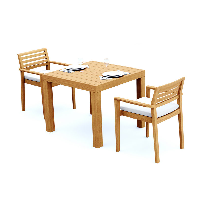 3 Pcs Grade-A Teak Wood Dining Set: 36" Square Table And 2 Montana Stacking Arm Chairs #11MT0802, 2