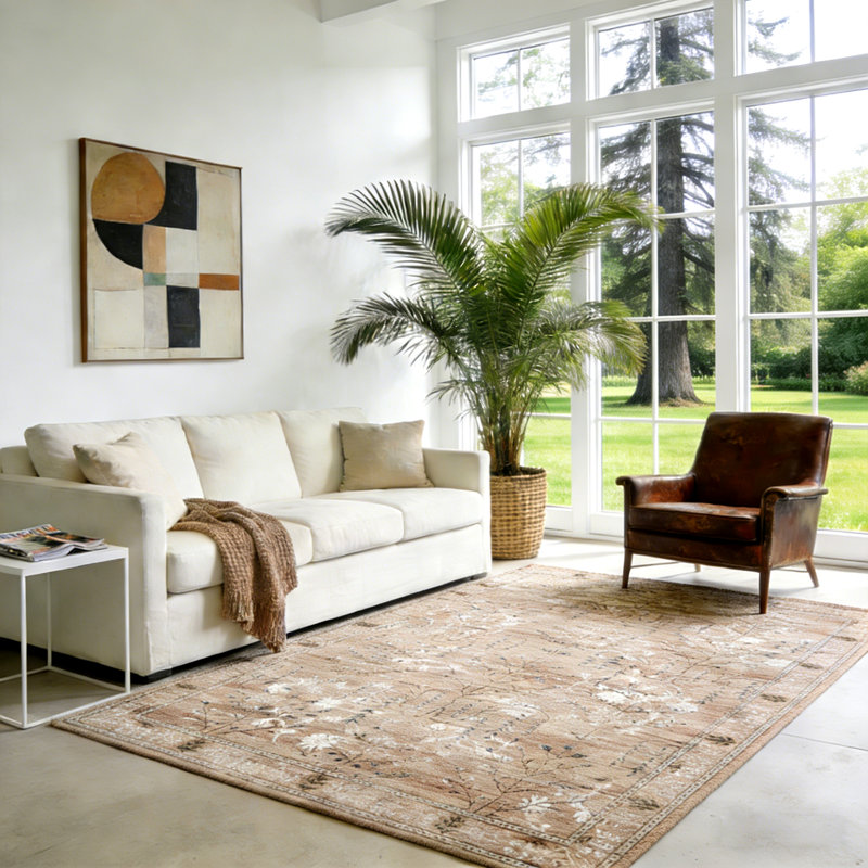 9x12 Area Rug for Living Room, Vintage Retro Boho Rug, Washable Non Slip & Low Pile Carpet for Living Room, Bedroom, Dining Room, Brown