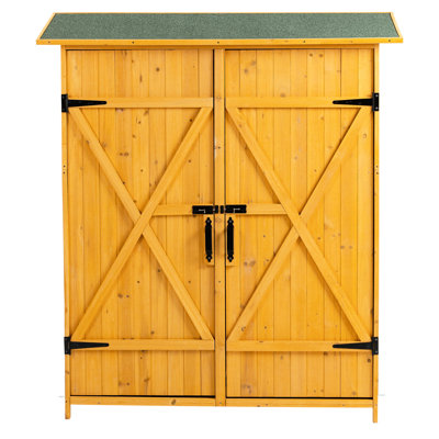 Outdoor Storage Lodge - 56"L X 19.5"W 64"H, Lockable Door, Fir Wood, Detachable Shelves, Waterproof Roof, Ample Building