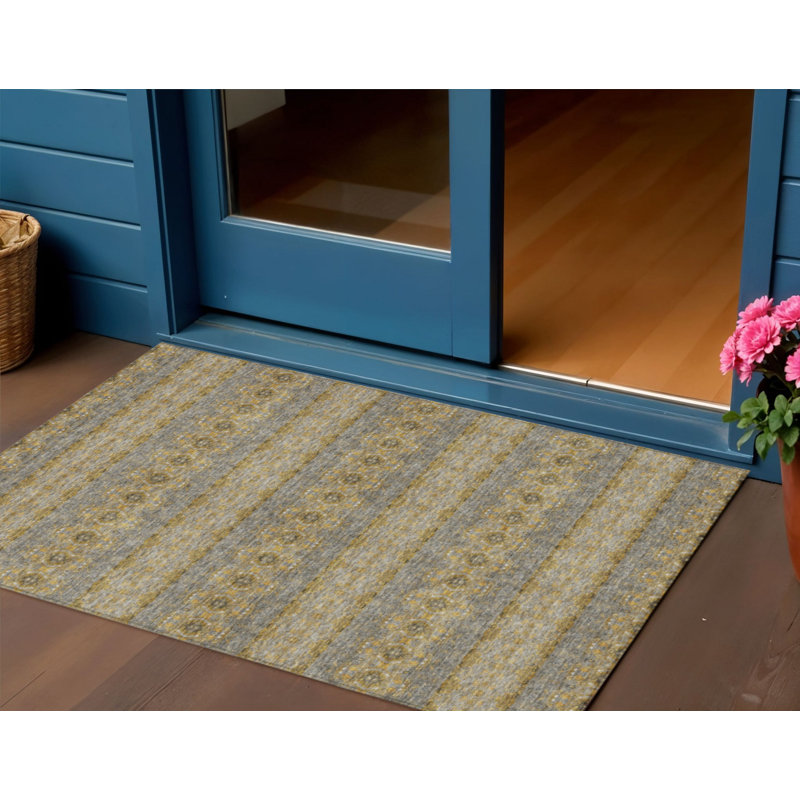Tapis intérieur gris lavable à motif de médaillon 3 pi x 5 pi