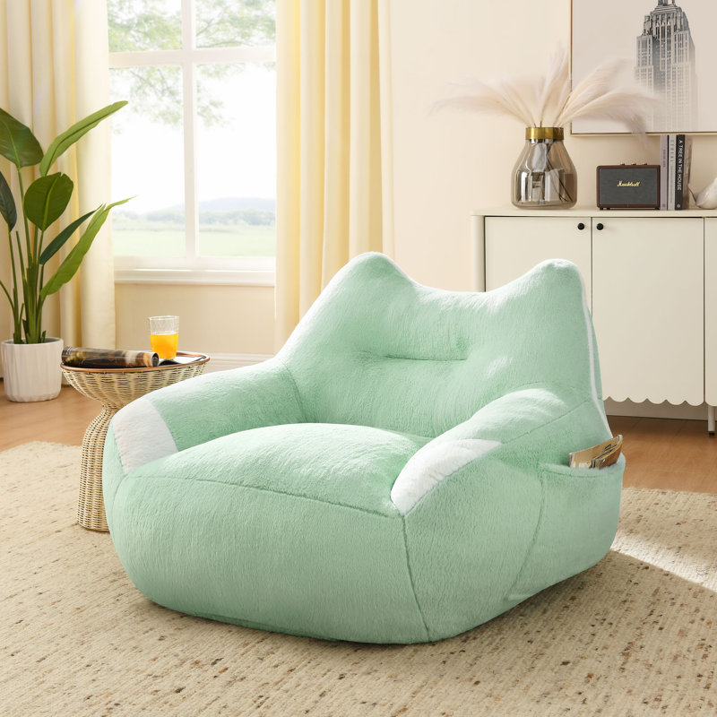 Bean Bag Sofa Chair With Side Pocket, Lazy Sofa, Green