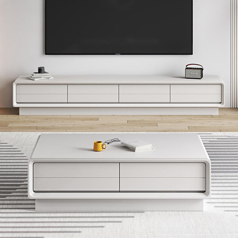Table basse avec poignées cachées pour le salon, H 15,74 po x l 47,24 po x P 23,62 po, Blanc