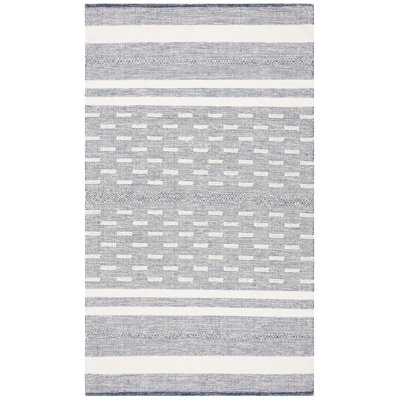 Tapis bleu marine en coton tissé à la main Mei