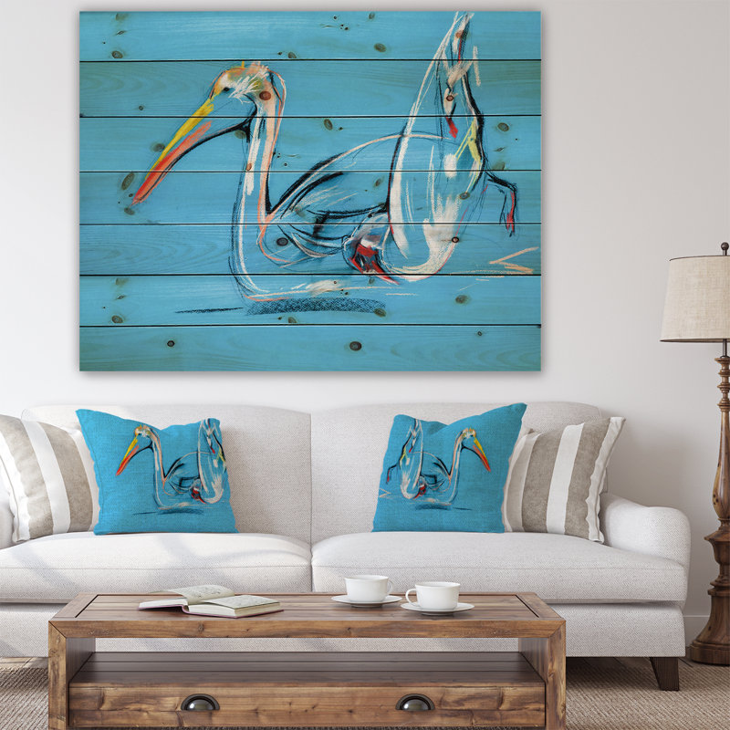Pelican, peinture sur bois sans cadre, H 24 po x l 36 po x P 1 po