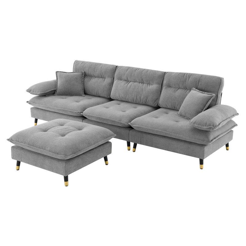 Zephara 4 -Seater Convertible Sectional Sofa, Gray Chenille