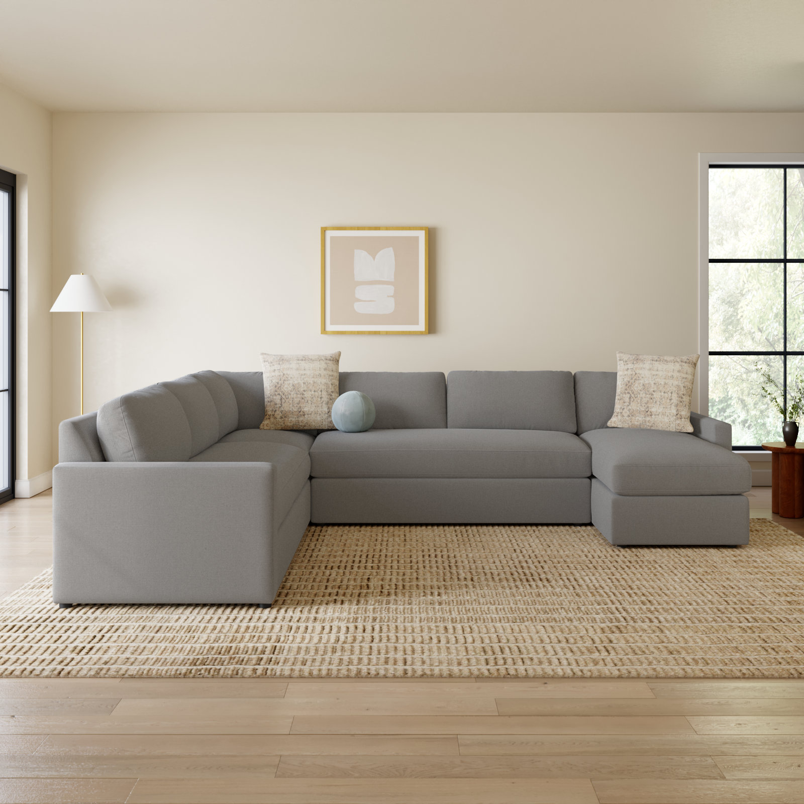 Damari Upholstered U-Sectional, Right Hand Facing, Classic Bleach White Twill