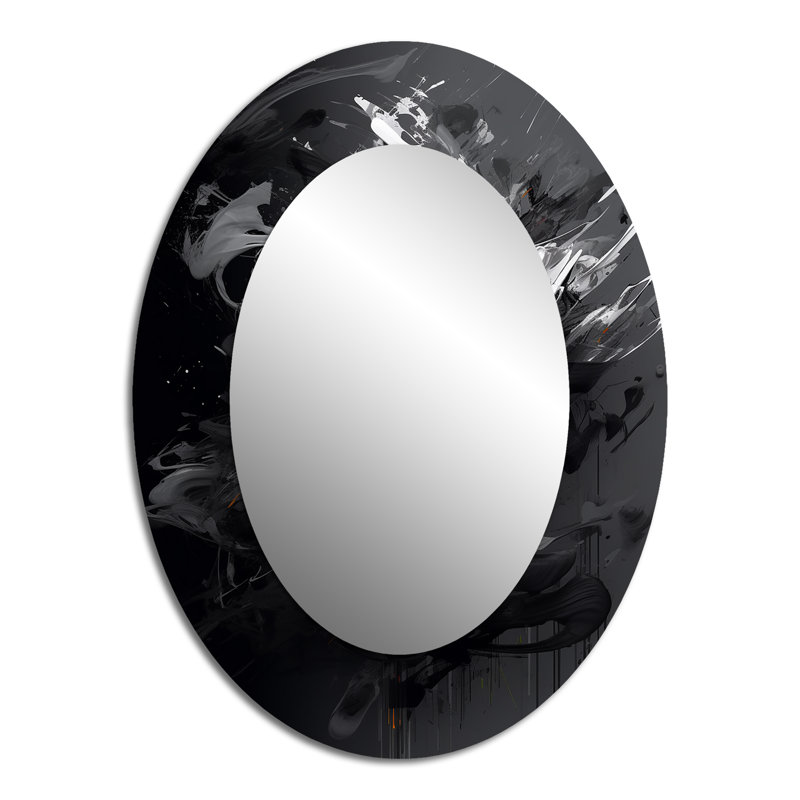 Exploring The Depths Of Black Marble IX - Abstract Oval Decorative Mirror On Metal, 40" x 30"