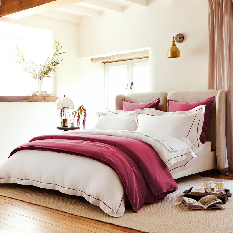 Premium Sateen Flat Sheet, California King/King Flat Sheet, White/Fuchsia