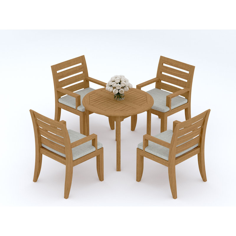 Ensemble de salle à manger 5 pièces en bois de teck de qualité A: table ronde de 36 po avec accoudoirs Atnas # 11AT0704, 4