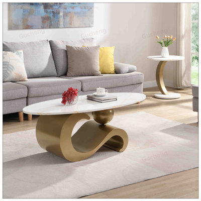 Ensemble de 2 tables basses Modern Modern, élégant faux marbre et structure en métal doré