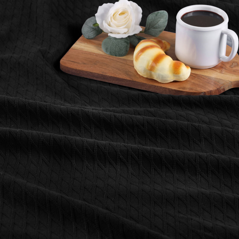 Jeté toutes saisons 100% coton Diamond Weave, Lit simple, Noir
