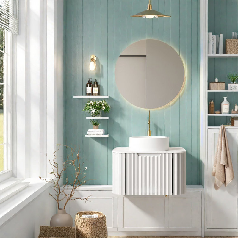 Meuble-lavabo moderne blanc avec rangement et lavabo