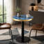 Table basse de luxe ronde de 23,6 pouces, plateau en panneau de fibres à densité moyenne en marbre UV, bandes de chant en acier inoxydable, base à piédestal en métal-248306102