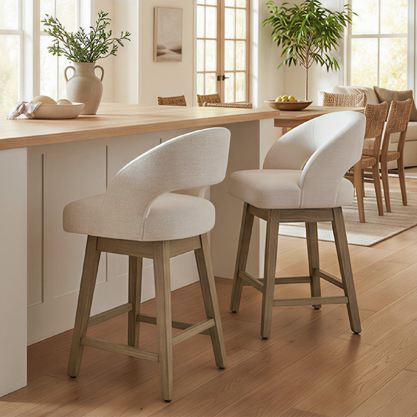 Neta 26" Bar Stool, Effie Linen Performance Linen