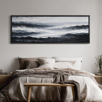 Extra Large Black and White Ocean Wave Abstract Framed Canvas Print Wall Art