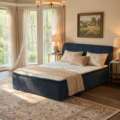 Lit plateforme tapissier pleine grandeur avec matelas, lit de compression pour chambre à coucher, appartements, aucun assemblage requis