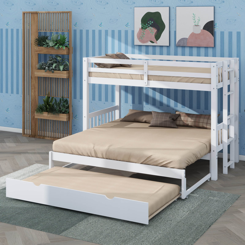 Twin-Size Bunk Bed Accompanied By An Extendable Trundle Bed Beneath, White
