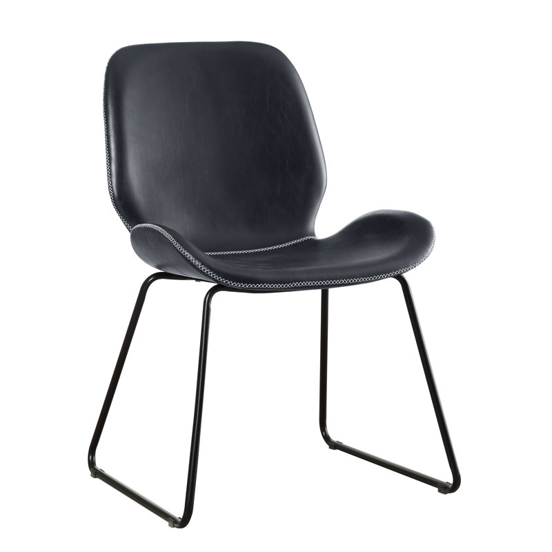 Madson Faux Leather Side Chair, Black Faux Leather