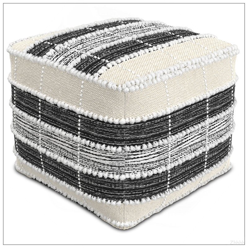 Pouf carré orge - blanc / beige / noir