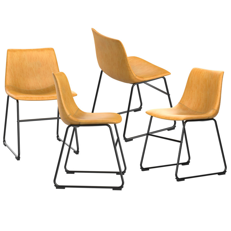 Faux Leather Upholstered Metal Side Chair, Tan