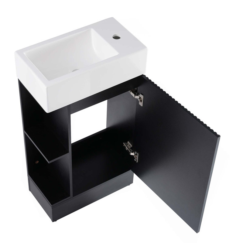 Meuble-lavabo 18,6 po avec lavabo, meuble-lavabo avec tablette à deux niveaux, orienté vers la gauche ou vers la droite, Noir