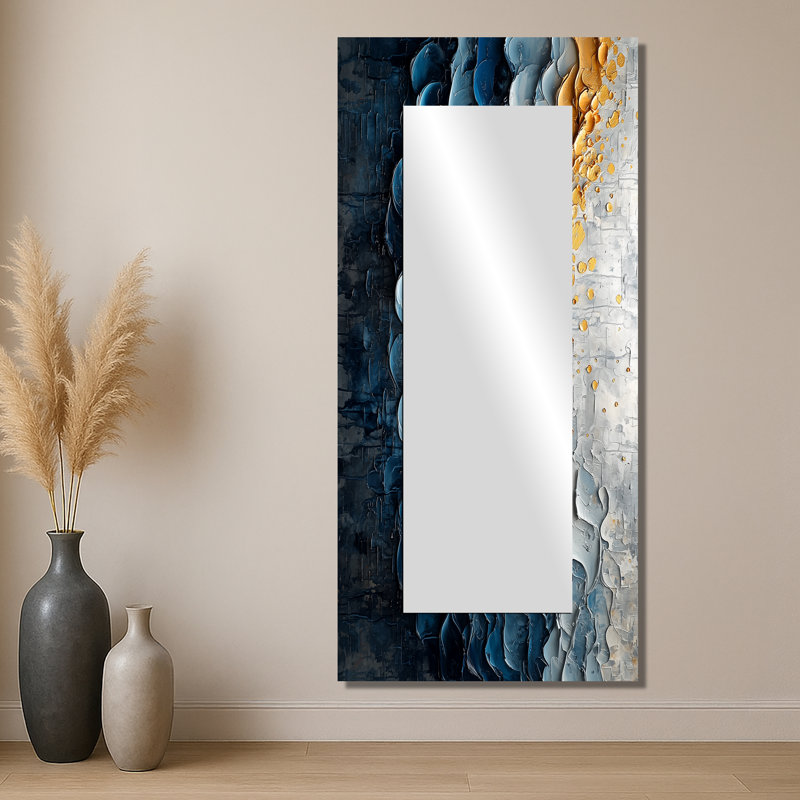 Mosaic Of Waves Coastal Horizon II - Nautical Decorative Mirror Wall Art - Printed On Metal, 28" x 60"