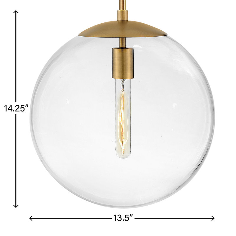 Warby Single Light Orb Pendant Light, Heritage Brass, Clear, 14.25" H x 13.5" W x 13.5" D