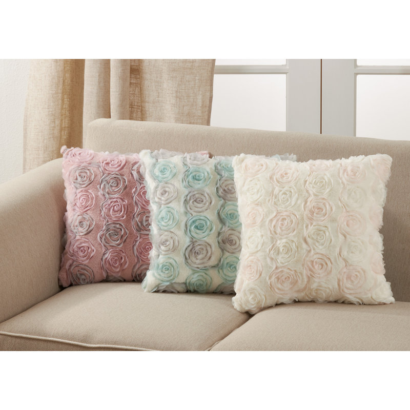 Medium Pink and White 3D Rose Decorative Throw Pillow
