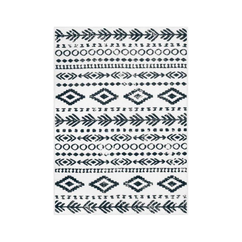 White Black Aztec Striped 5 × 7 Ft Rug for Playroom Nursery