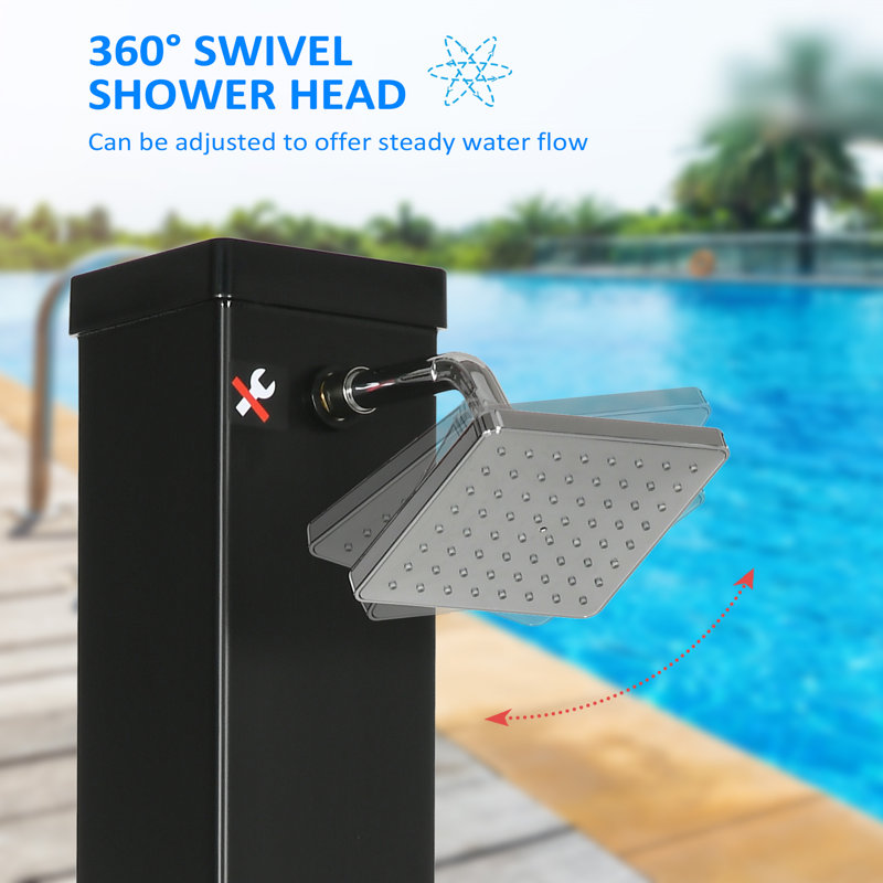 Solar Powered Temperature Controlled PVC Freestanding Outdoor Shower with Detachable Shower Head and Footwash Spout