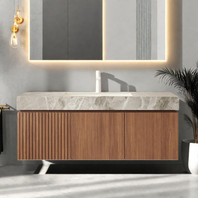 48" Bathroom Vanity & Sink, Floating Storage Cabinet with Drawer & Doors, Sintered Stone Countertop