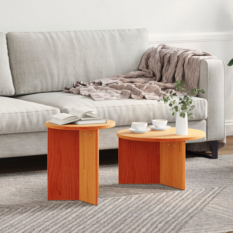 Coffee Table Solid Pine wood Modern Living Room Tables Wood Round, Wax Brown