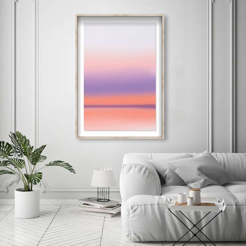 Peach Coastline Print by Oliver Gal, 25.5"H x 17.5"W, Natural Oak Shadowbox