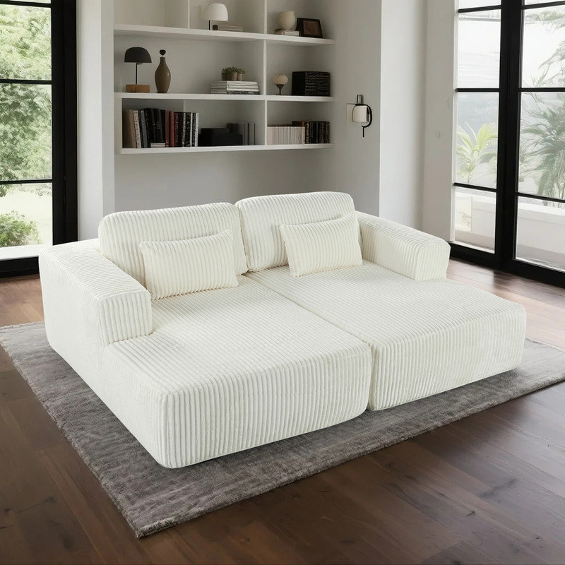 Chaise longue inclinable en velours côtelé Modern, Velours côtelé blanc