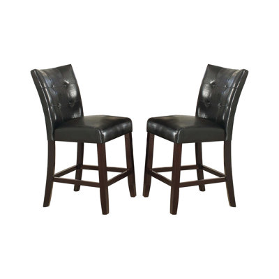Chaise haute de salle à manger rembourrée en cuir, noir (ensemble de 2)