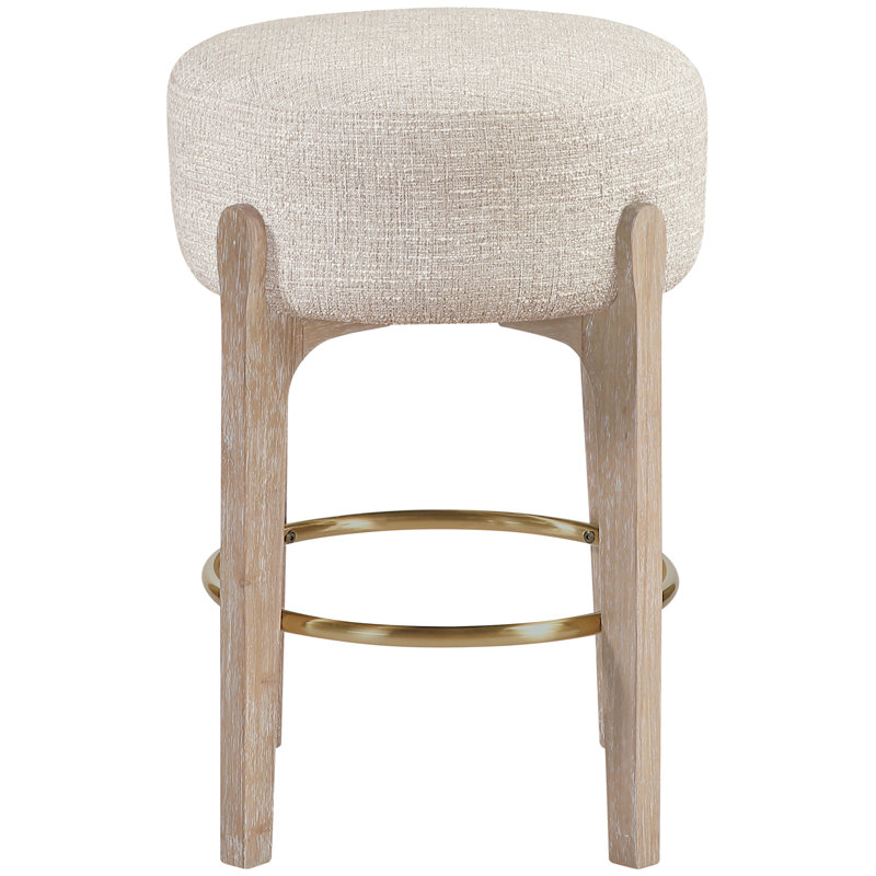 Tabouret de comptoir rembourré en tissu Maud, Siège beige / structure naturelle