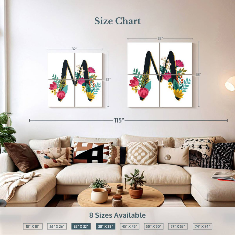 Keiri romantique luxe monogramme M noir, H 38 po x l 38 po