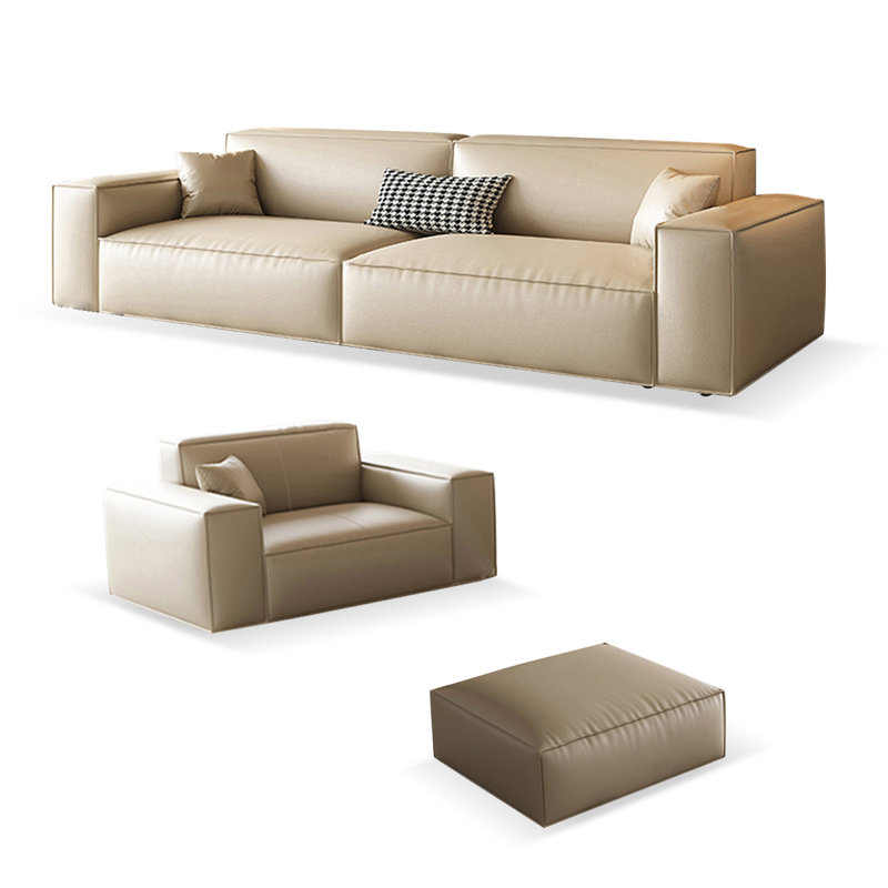 Ensemble de salon en cuir véritable blanc crème 3 pièces