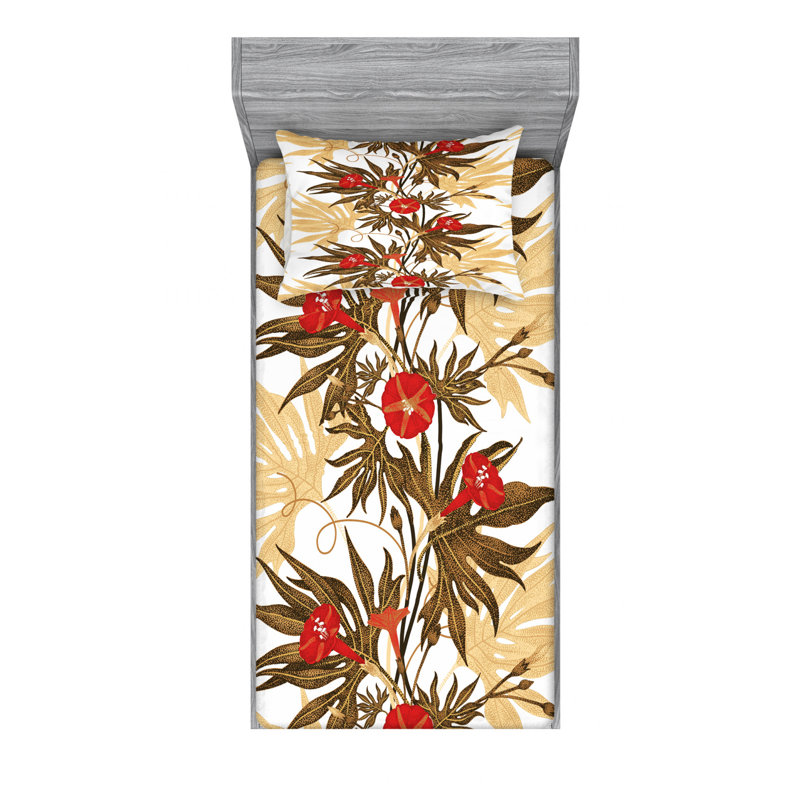 Microfiber Floral Sheet Set, Twin Sheet Set with Fitted Sheet, Floral 2