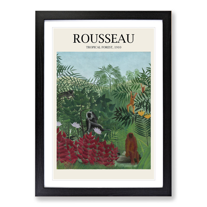 Tropical Forest with Monkeys by Henri Rousseau - Picture Frame Painting, Black Framed, 65cm H x 48cm W x 2cm D