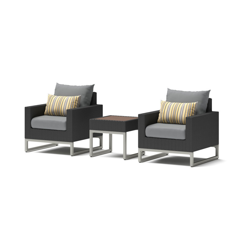 Ensemble de chaises club d'extérieur et de table d'appoint 3 pièces Atie Espresso Sunbrella - Corail, Blanc