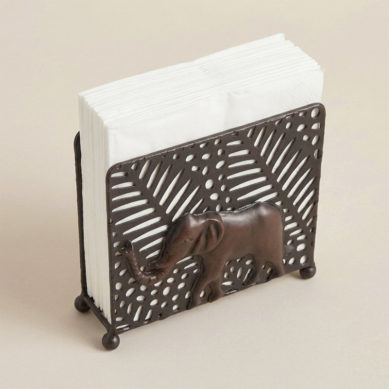 Porte-serviette carré en métal avec figurine d'éléphant 3D et panneaux ajourés pour un usage domestique