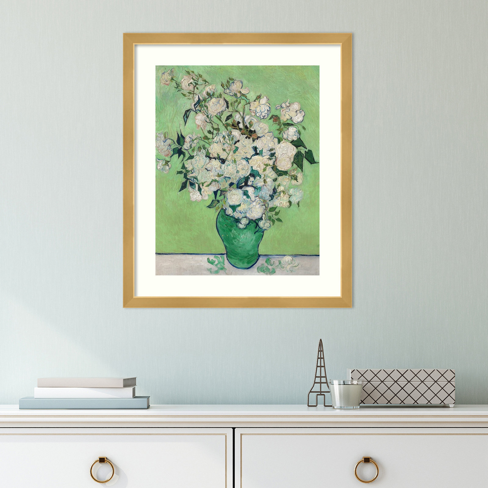 Roses by Vincent Van Gogh, Gold, 18.17" H x 15.17" W x 0.88" D