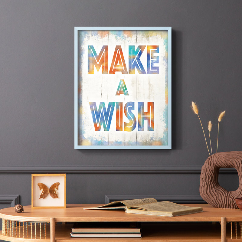 «Make A Wish», reproduction encadrée - bois massif, Bleu, H 10 po x l 8 po