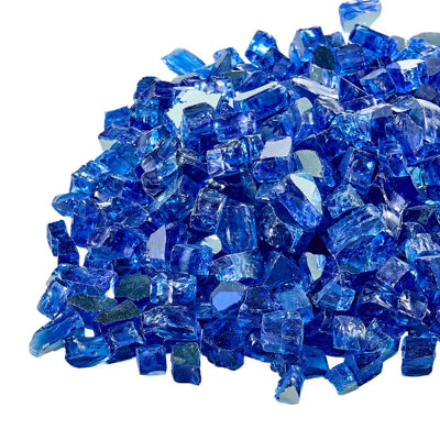 Fire Glass, 10LBS / 4.5KG High-Temperature Resistant Fireplace Rocks, 1/2-Inch / 12.7 mm Reflective & Smokeless Firepit Glass Rock, High Luster Stone Landscaping for Fire Pit Table, Cobalt Blue