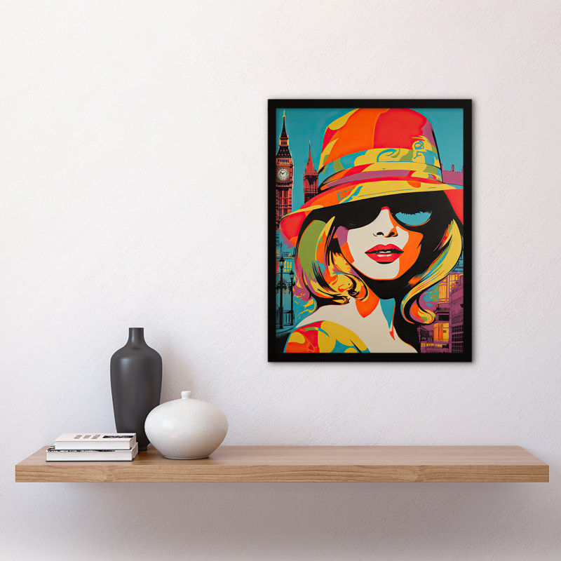 Mehan 1960s London Chic Retro Neon Woman Portrait With Big Ben - Single Picture Frame Print