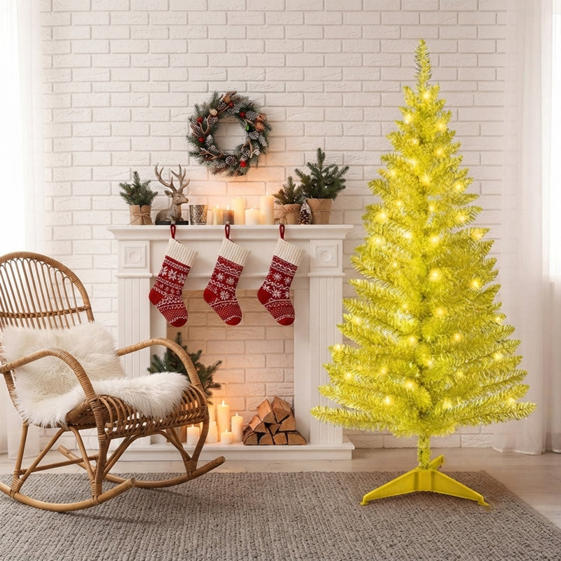 Arbre de Noël artificiel 48 po avec 50 lumières incandescentes et base, Doré