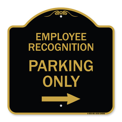 Enseigne Signmission Designer Series - Reconnaissance des employés Stationnement seulement Flèche droite | Enseigne architecturale noire et dorée en aluminium de gros calibre 18 po x 24 po | Protégez votre entreprise | Fabriqué aux États-Unis