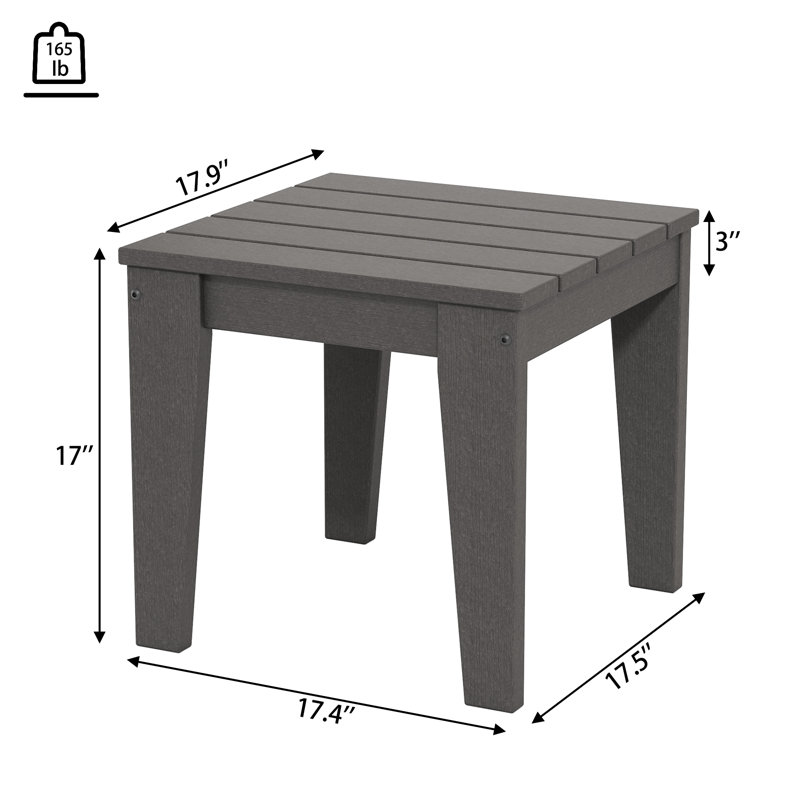 17" Square Heavy-Duty HDPE Outdoor Side Table, Wood-Look Patio Accent Table, Gray