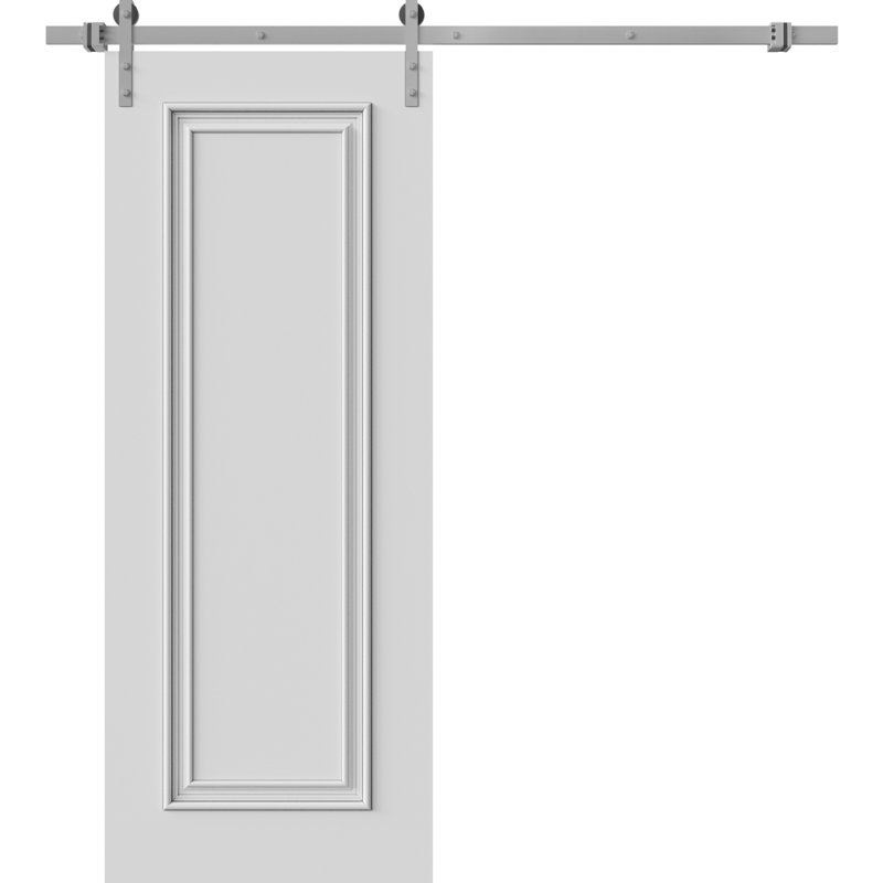 Porte de grange | Émail blanc IMPÉRIAL 1811 | Ensemble de quincaillerie lourde pour rail 6,6 pi argenté | Portes intérieures solides